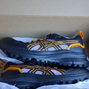 Asics Black and Orange Trail Sneakers
